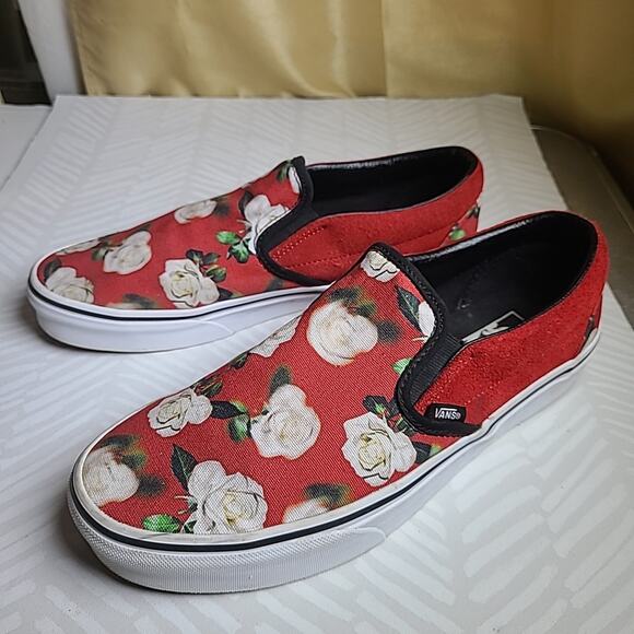 RARE Vans Classic Slip On Blurred Roses Chili Suede Shoe Women's 11 Men’s 9.5 - Picture 4 of 7